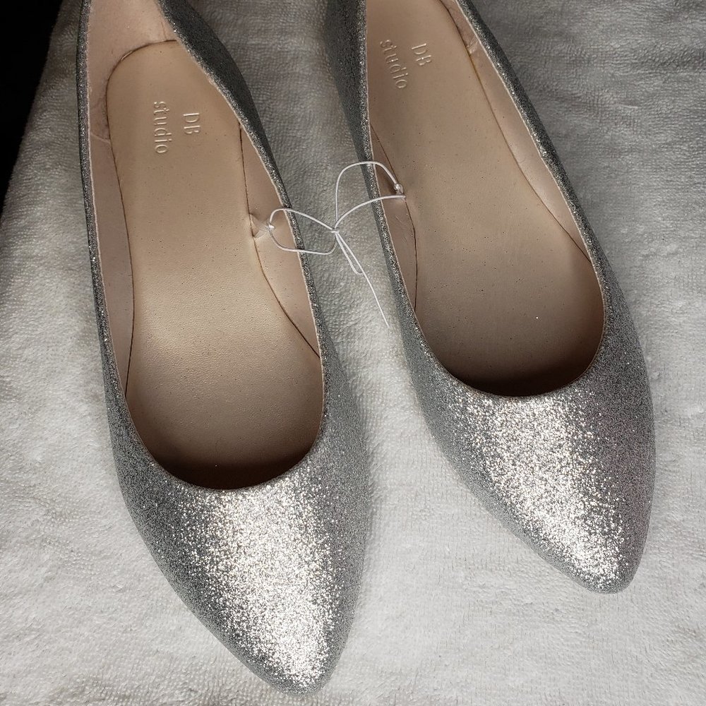 David's Bridal Allover Glitter Pointed Toe Flats